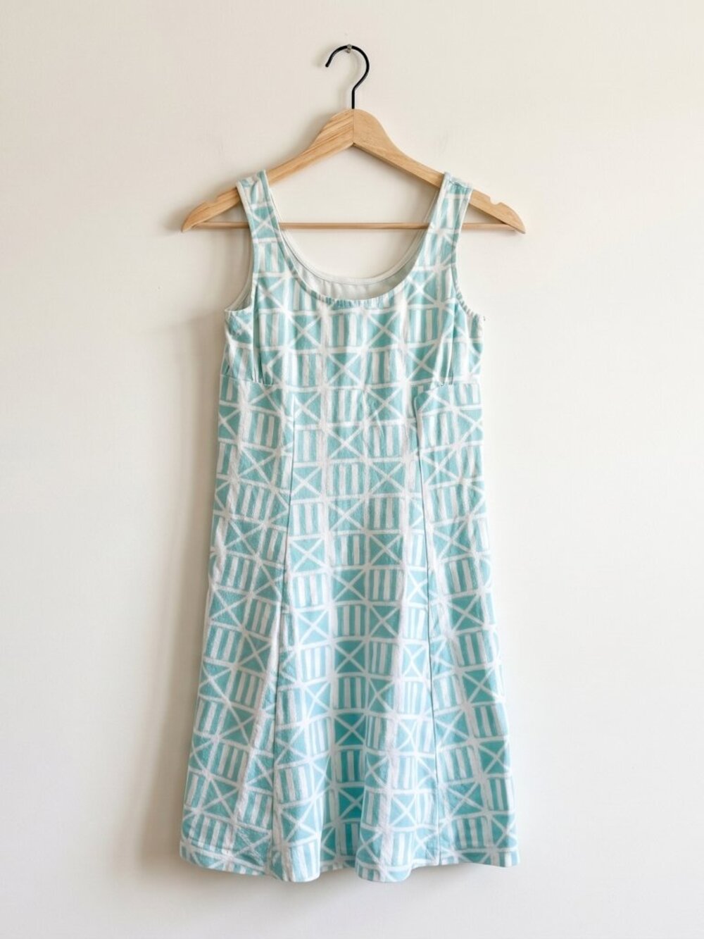 Mahi Gold Aqua White Geometric Print Sleeveless Summer Dress Organic Cotton XS